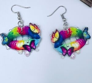 Rainbow Earrings W Butterfly Design (NWT)